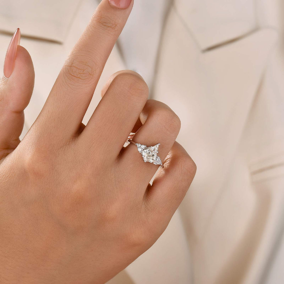 Moissanite 2.2Ct Kite Cut Side Stones Engagement Ring In Sterling Silver
