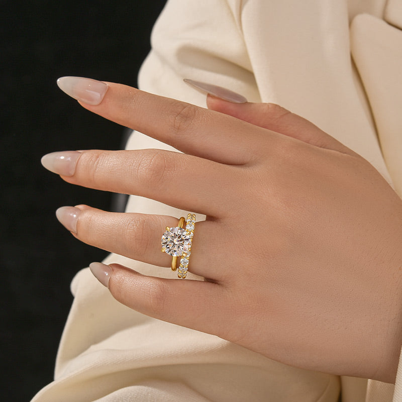 Moissanite S925 2.0Ct/4.0Ct Round Cut White Gold/Yellow Gold Wedding Ring Set