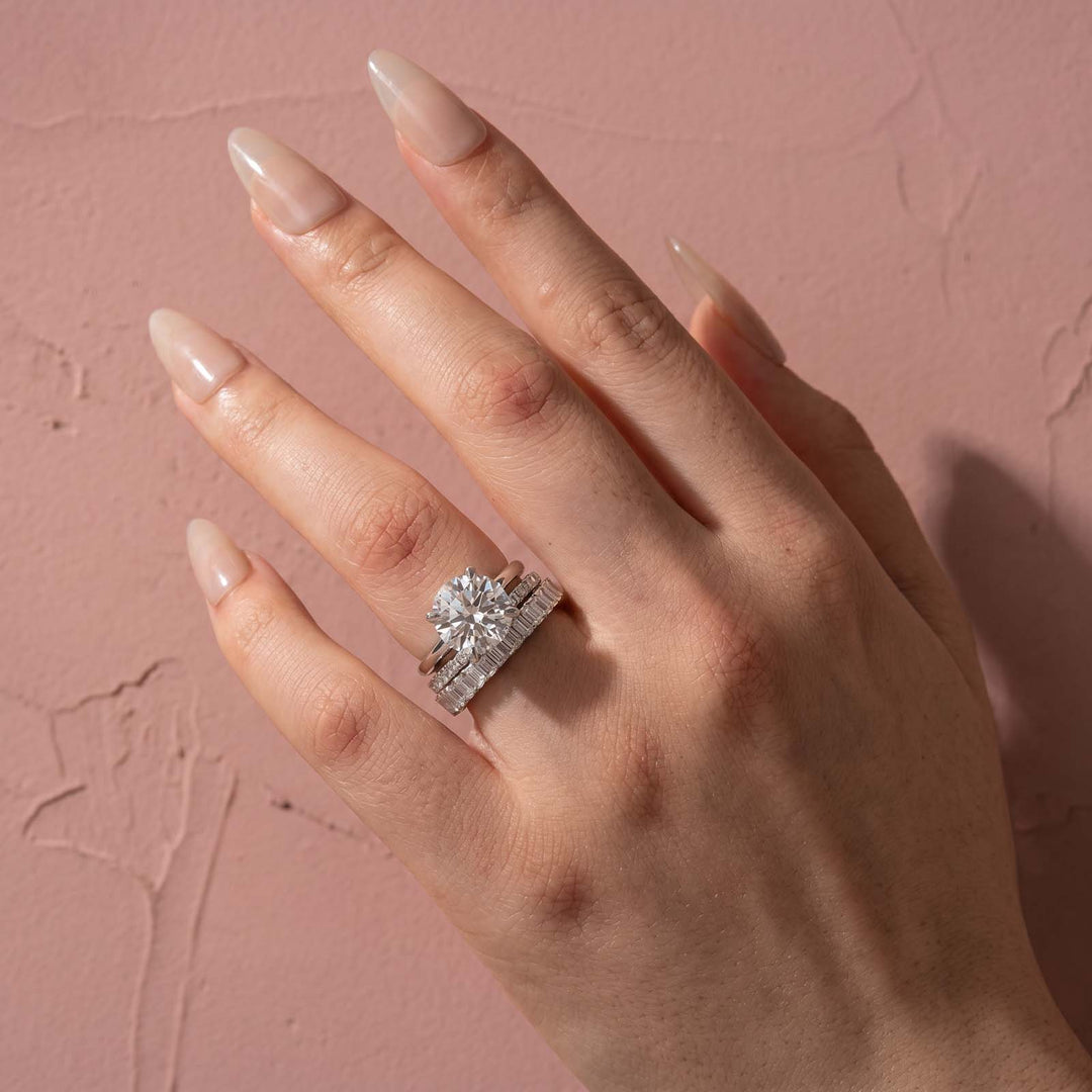 Rodiffy Moissanite S925 4.0Ct Solitaire Round Cut Engagement Ring in Sterling Silver with Classic Wedding Band