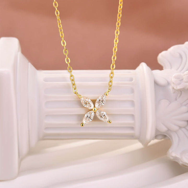 Moissanite 0.8CT Marquise Cut Cross Floral Pendant Necklace In Sterling Silver