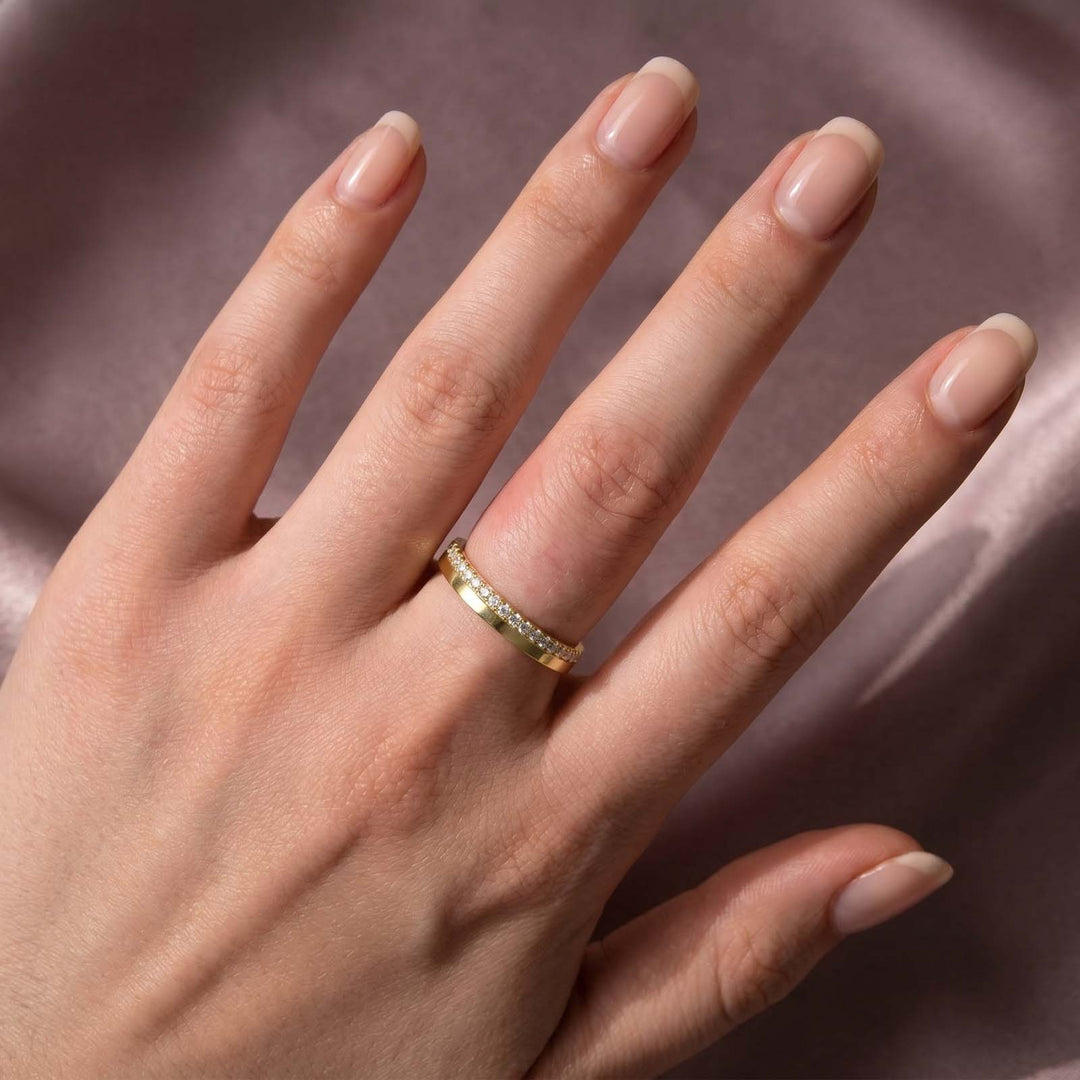 Rodiffy Moissanite S925 0.48ct Round Brilliant Cut Yellow Gold Eternity Wedding Band in Sterling Silver