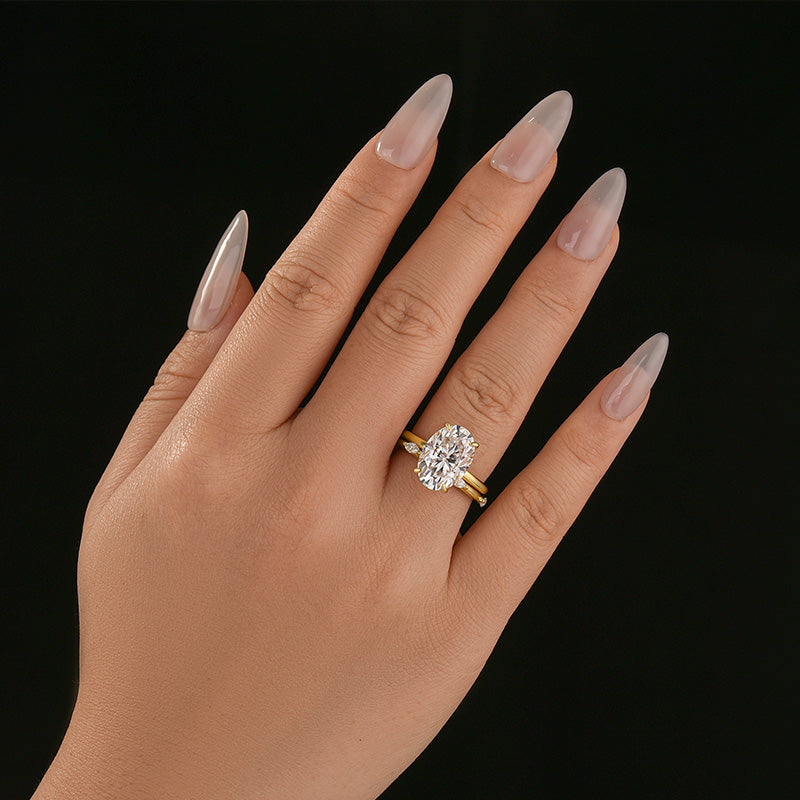 Moissanite 5.5Ct Solitaire Oval Cut Engagement Ring with Marquise Cut Wedding Band
