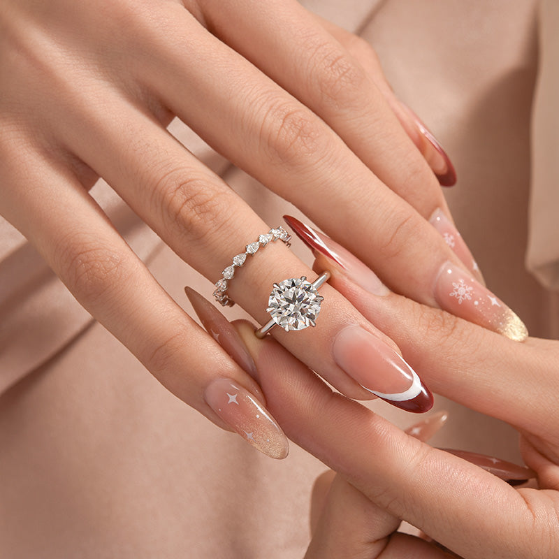 2PC Moissanite 4.0Ct Round Cut /Pear Cut Engagement Ring With Pear Cut Wedding Band Wedding Ring Set