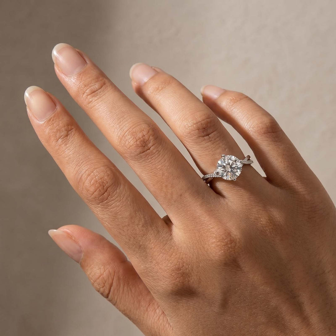 S925 3.0Ct Round Cut Unique Heart Prong Twisted Half Pave Silver Engagement Ring Date Night Ring