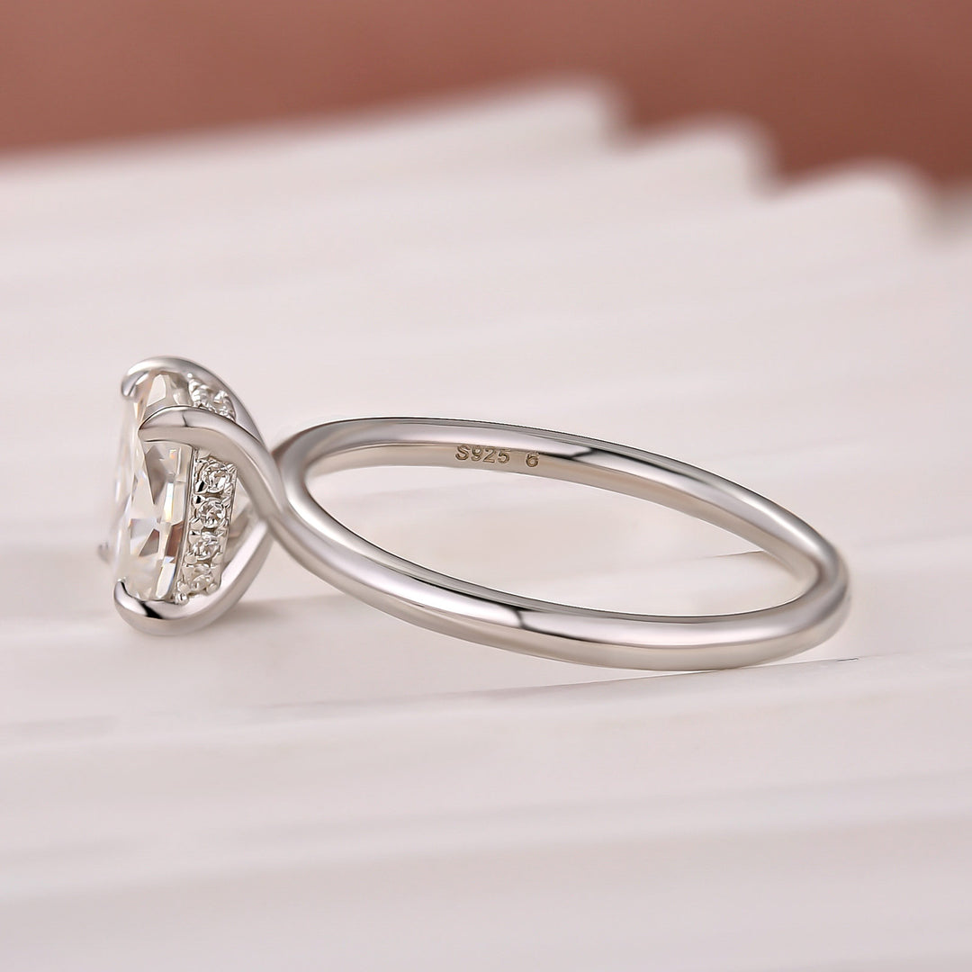 Moissanite 2.0Ct Cushion Cut Hidden Halo Promise Ring In Sterling Silver