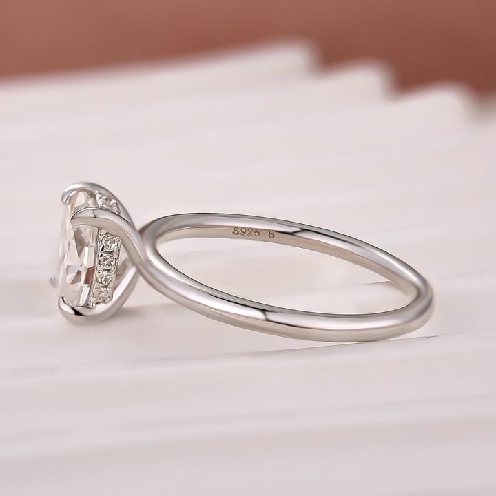 Moissanite 2.0Ct Cushion Cut Hidden Halo Promise Ring In Sterling Silver