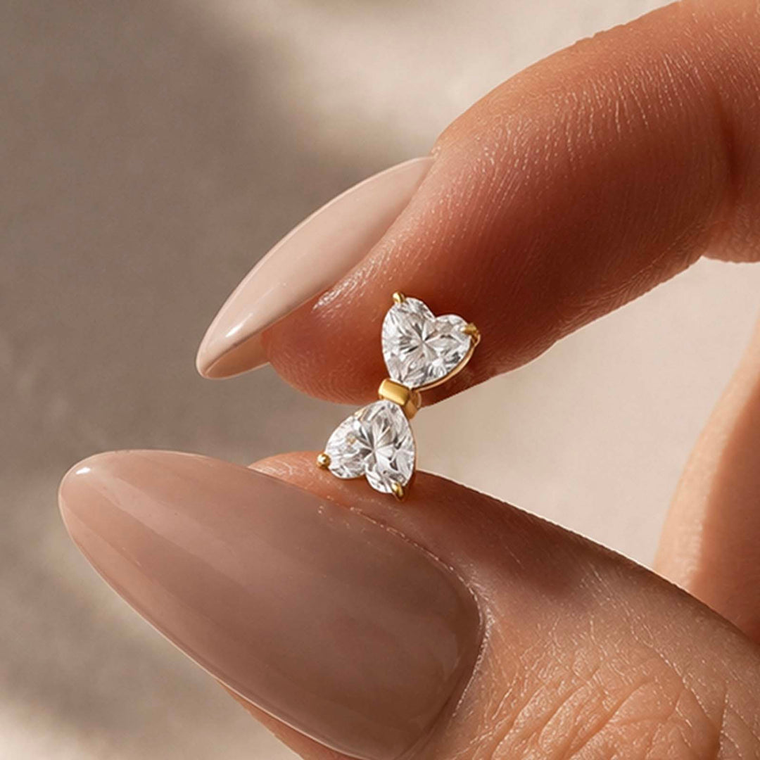 S925 Moissanite 1Ct*2 Dual Heart Cut Bow Shape Stud Earrings Romantic Earring Gift For Her