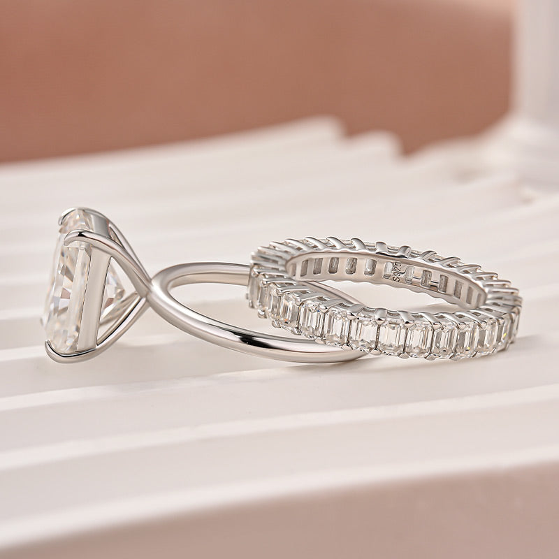 Moissanite 4.5Ct Solitaire Radiant Cut White Gold Wedding Ring with Emerald Cut Wedding Ring