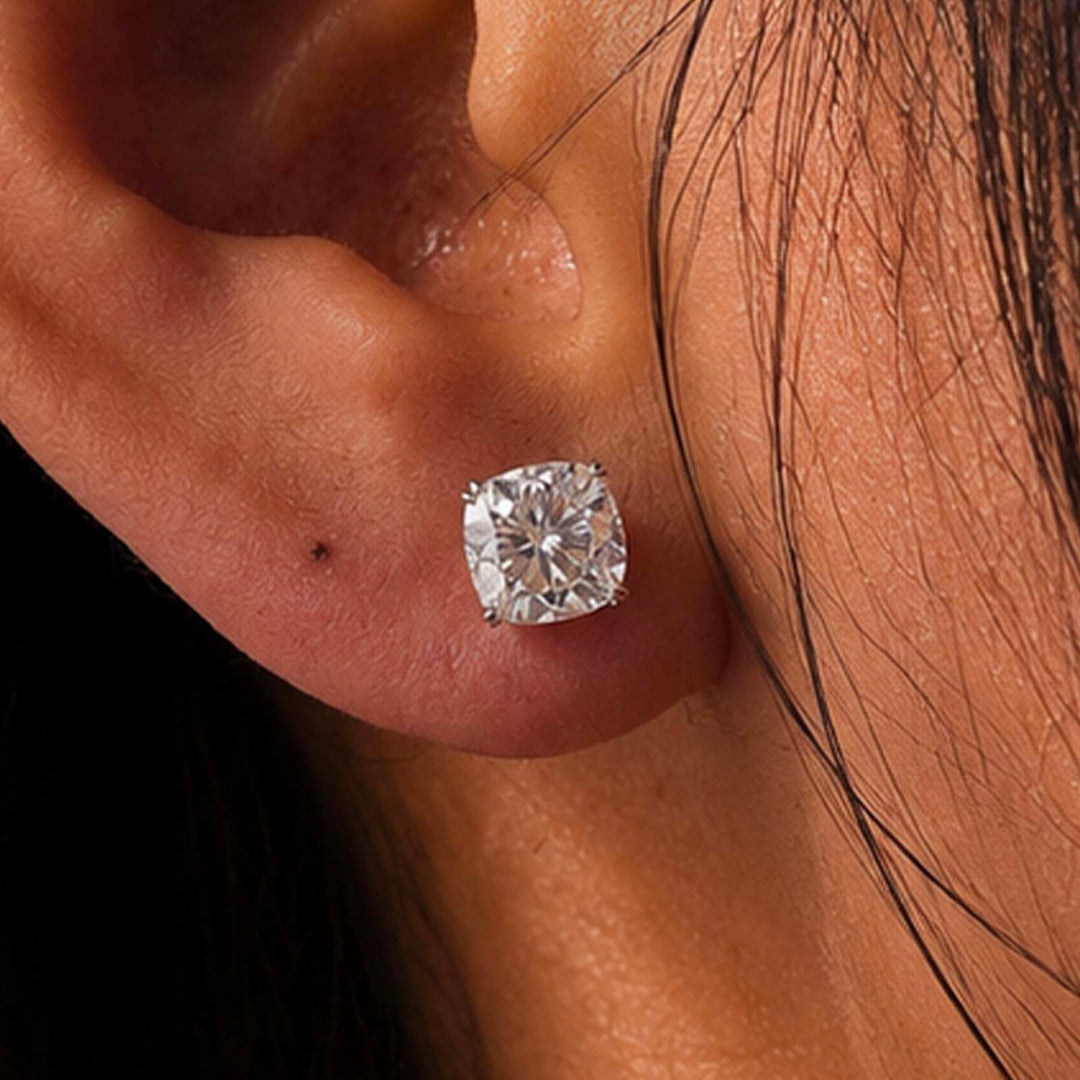 S925 Moissanite 1.5Ct*2 Cushion Cut Brilliant Stud Earrings In Sterling Silver Earring Gift For Women