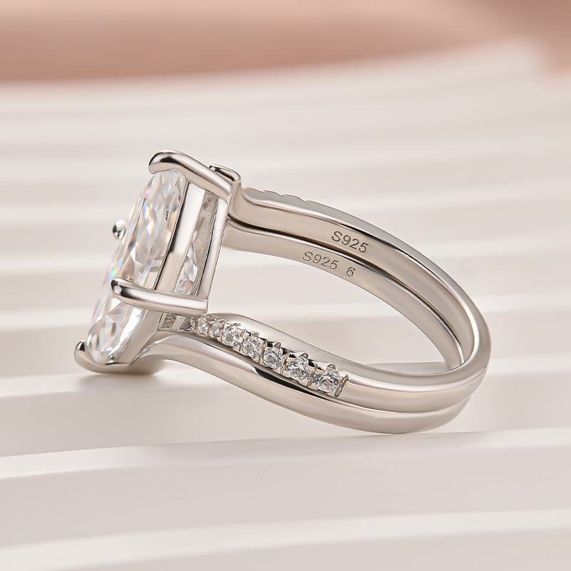 Moissanite 3.0Ct Marquise Cut Insert Wedding Ring Set For Women In Sterling Silver