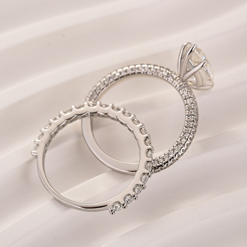 Moissanite 3.0Ct Marquise Cut Pave Three-Sided Band Bridal Ring Set