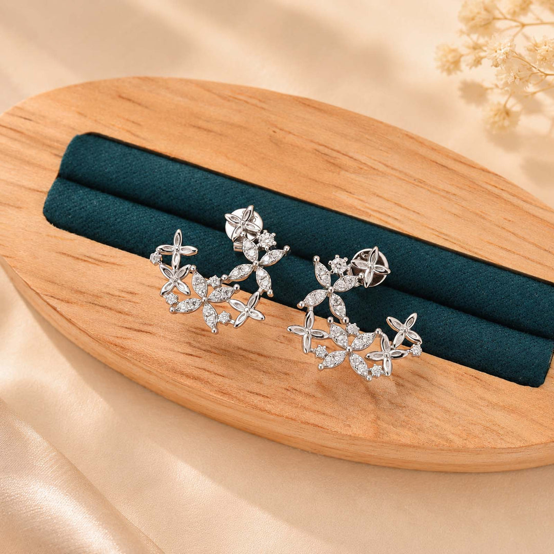 S925 Moissanite Round Cut  Four Petal Flower Wrap Around Ear Studs For Women Wedding Gift