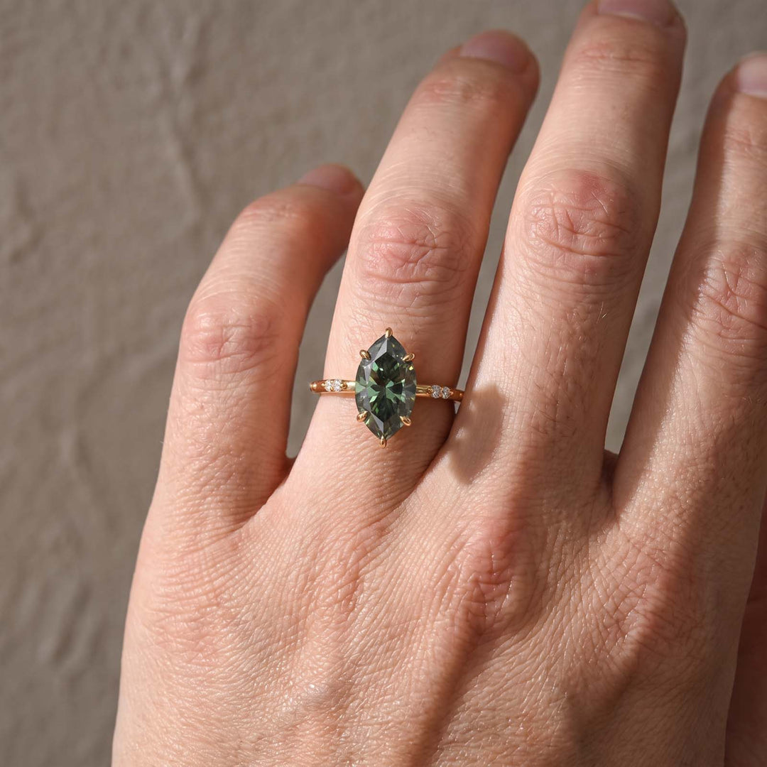 S925 Moissanite 4.0Ct Marquise Cut Green Self-Love Ring For Everyday Wear