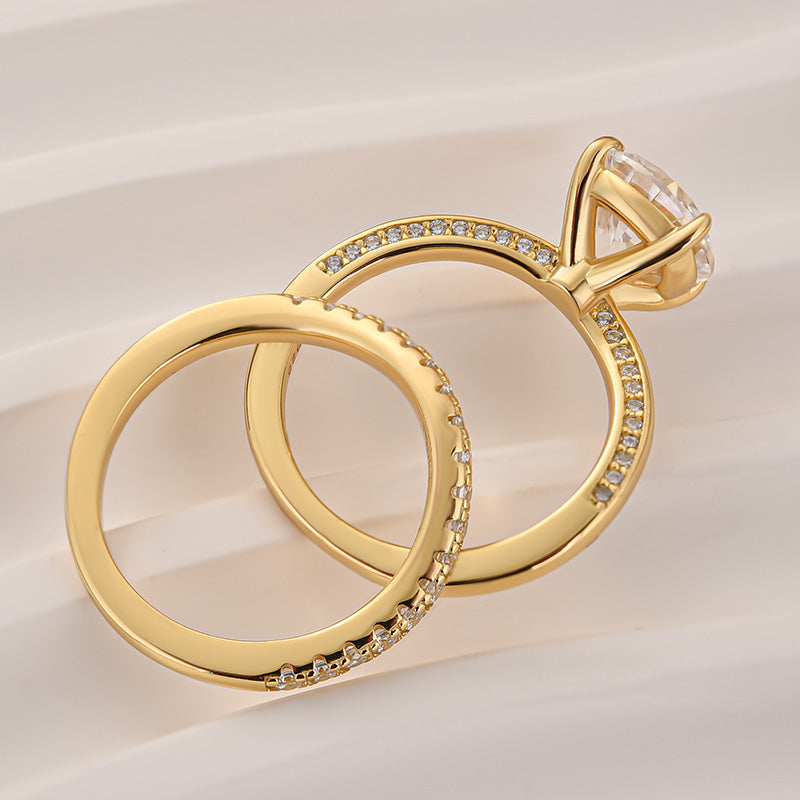 Moissanite 3.0Ct Channel Set Round Cut Curved Wedding Ring Set