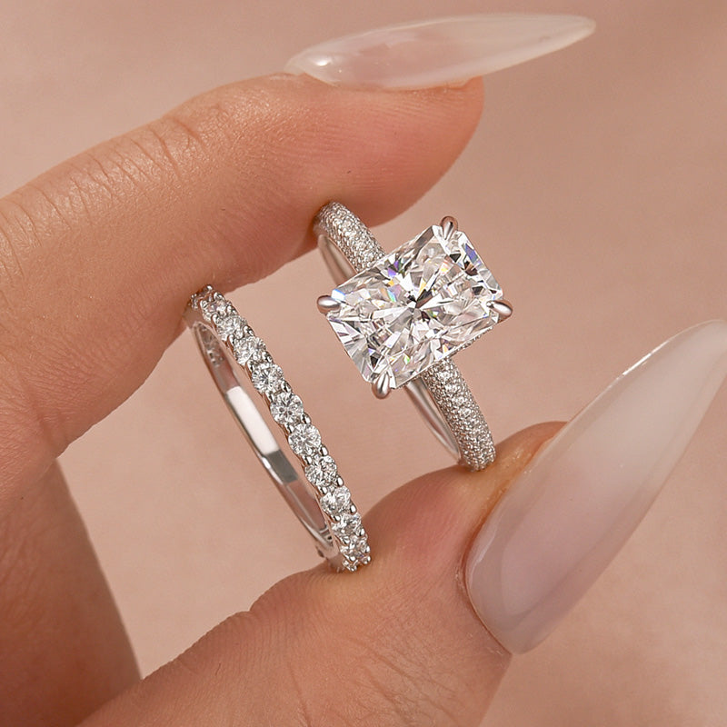 Moissanite 3.5Ct Radiant Cut White Gold Engagement Ring with Pavé Ring