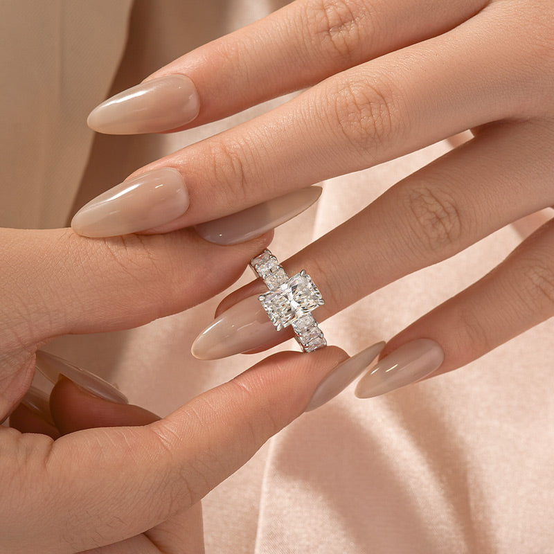 Moissanite 3.5Ct Radiant Cut Engagement Ring with 3.0Ct Radiant Cut Band