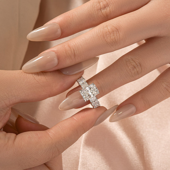 Moissanite 3.5Ct Radiant Cut Engagement Ring with 3.0Ct Radiant Cut Band