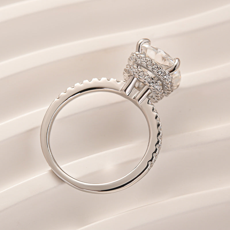 S925 Moissanite 3.5Ct Cushion Cut Double Hidden Halo Engagement Ring in Sterling Silver