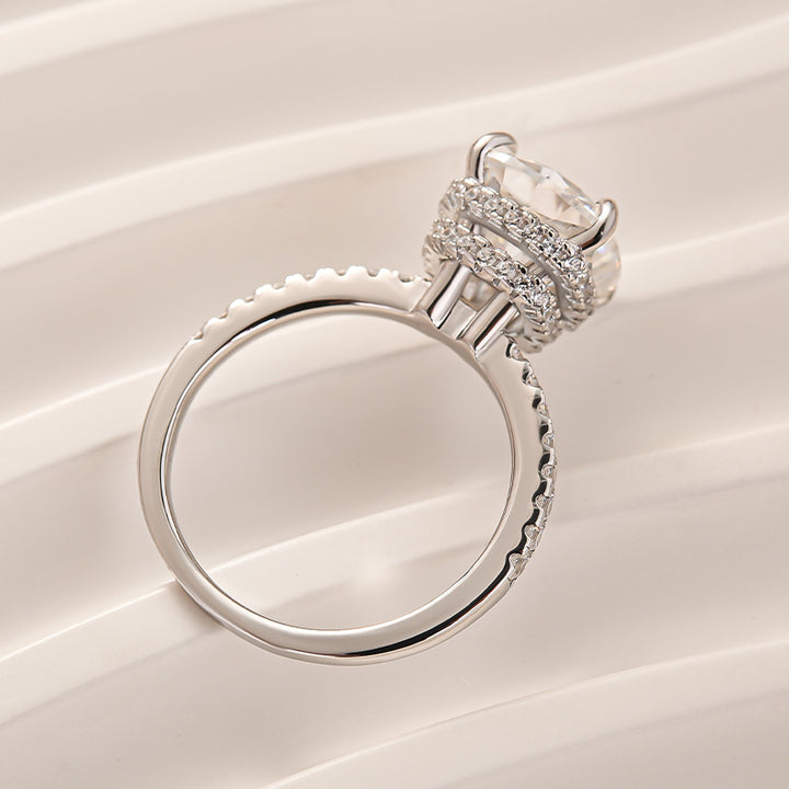 S925 Moissanite 3.5Ct Cushion Cut Double Hidden Halo Engagement Ring in Sterling Silver