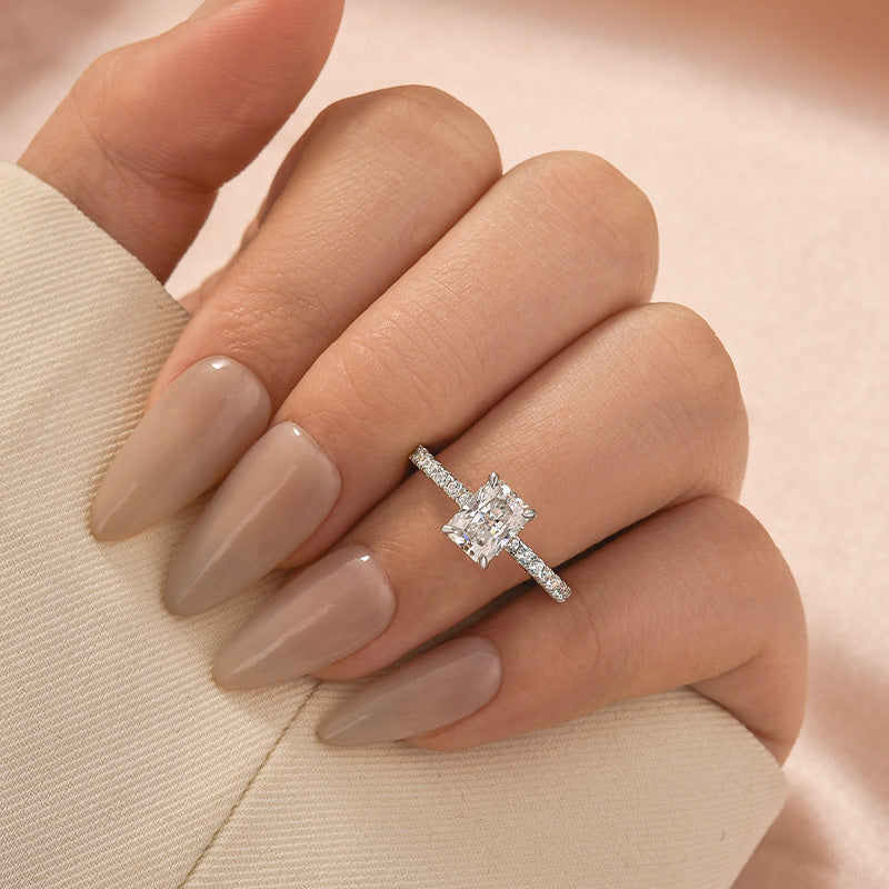 Rodiffy Moissanite 1.0Ct Radiant Cut White Gold Engagement Ring For Women