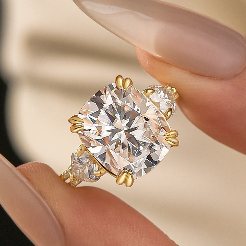 Moissanite 6.0Ct Cushion Cut Three Stone Engagement Ring In Sterling Silver
