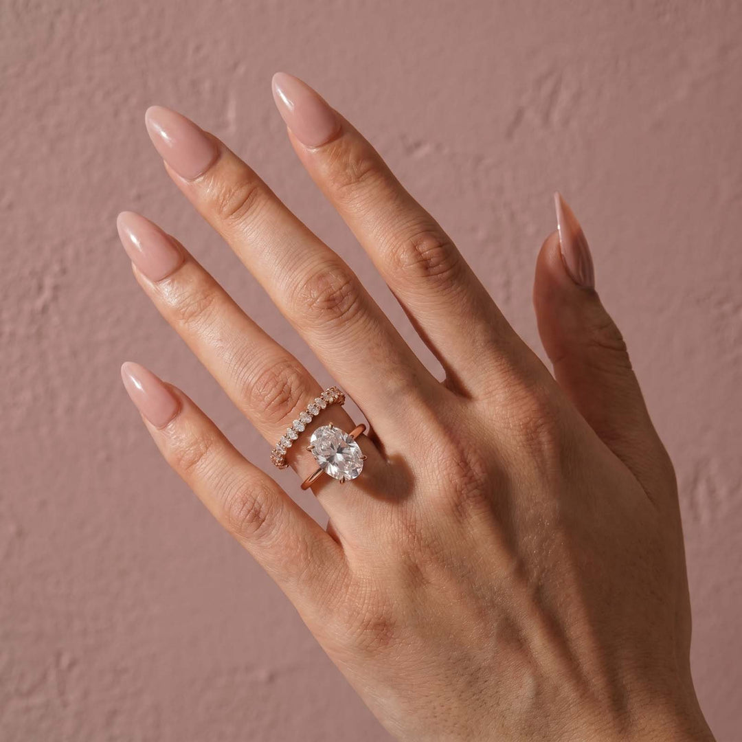 S925 Moissanite 5.5Ct Solitaire Oval Cut Rose Gold Engagement Ring with Eternity Oval Cut Ring
