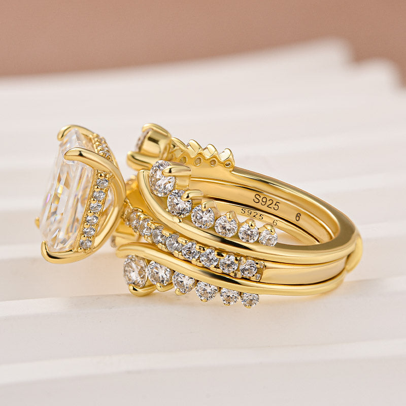 Moissanite 3.5Ct Radiant Cut Yellow Gold Wedding Ring with Enhancer Ring