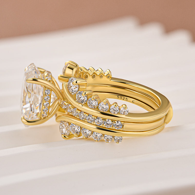 Moissanite 4.0Ct Oval Cut Yellow Gold Wedding Ring with Enhancer Ring