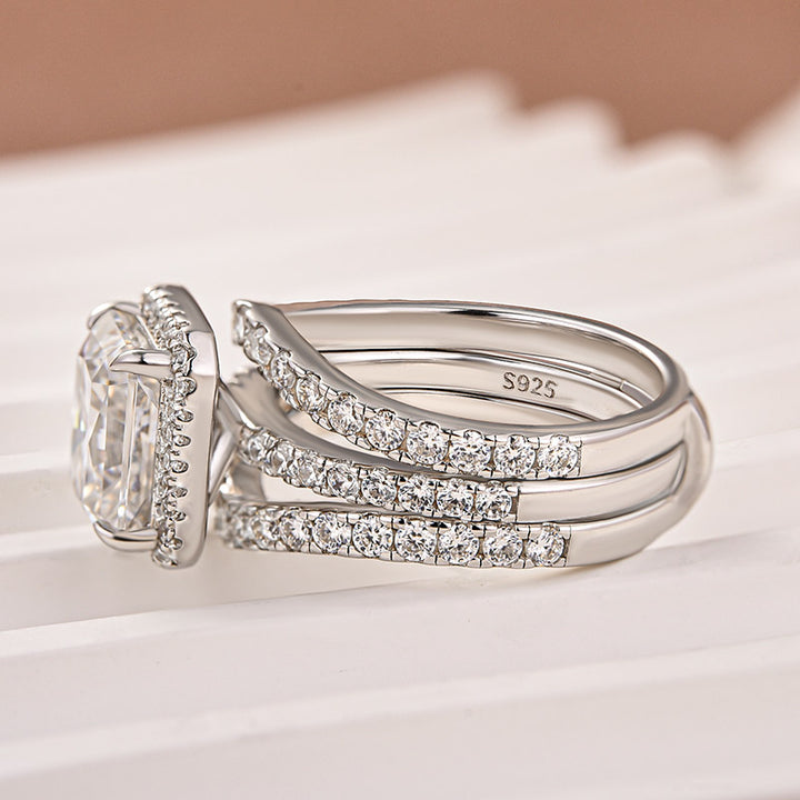 Moissanite 3.0Ct Halo Radiant Cut White Gold Wedding Ring with Enhancer Ring