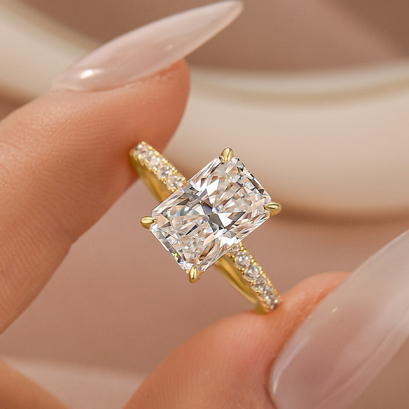 Moissanite 3.5Ct Radiant Cut Hidden Halo Engagement Ring in Sterling Silver