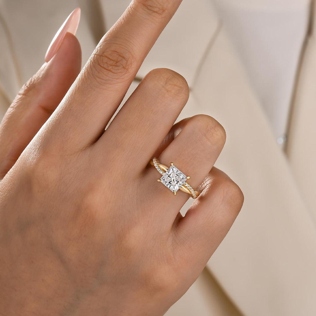 2.0Ct Princess Cut Moissanite Twist Promise Ring With Pave Band