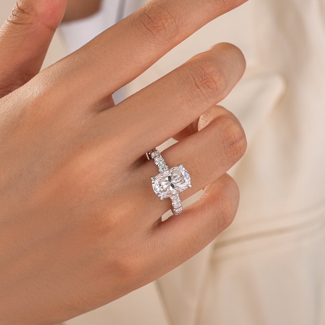 S925 Moissanite 4.5Ct Cushion Cut 18K White Gold Plated Elongated Stone Everyday Wearable Ring For Her