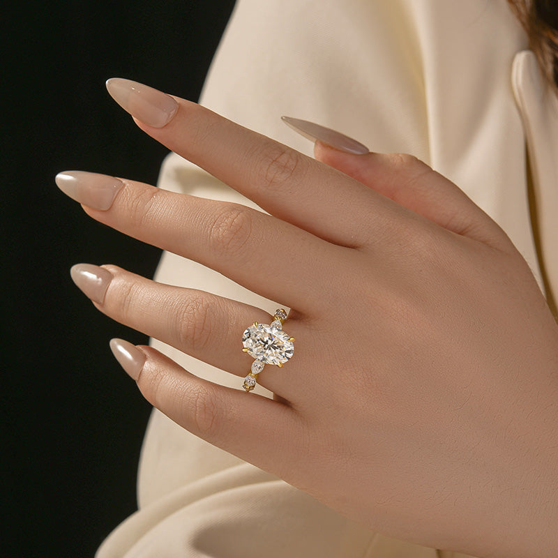 Moissanite 5.5Ct Oval Cut with 1.5Ct Side Stone Marquise Cut Engagement Ring in S925 Sterling Silver
