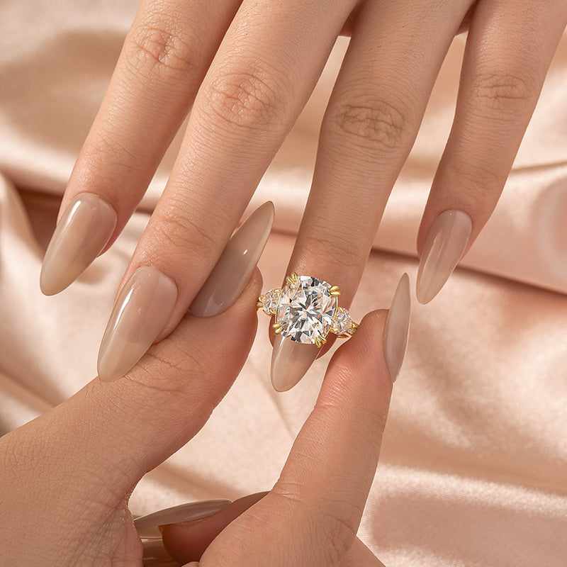 Moissanite 6.0Ct Cushion Cut Three Stone Engagement Ring In Sterling Silver