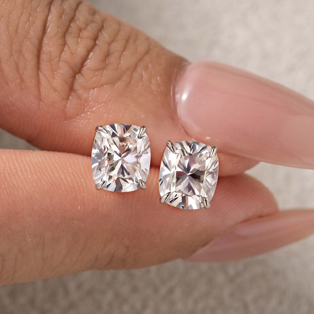 S925 Moissanite 1.5Ct*2 Cushion Cut Stud Earrings Matching Bridal Jewelry Set
