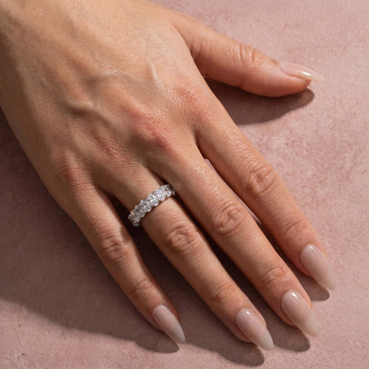 Rodiffy Moissanite 3.0 Ct Oval Cut Half White Gold Wedding Band
