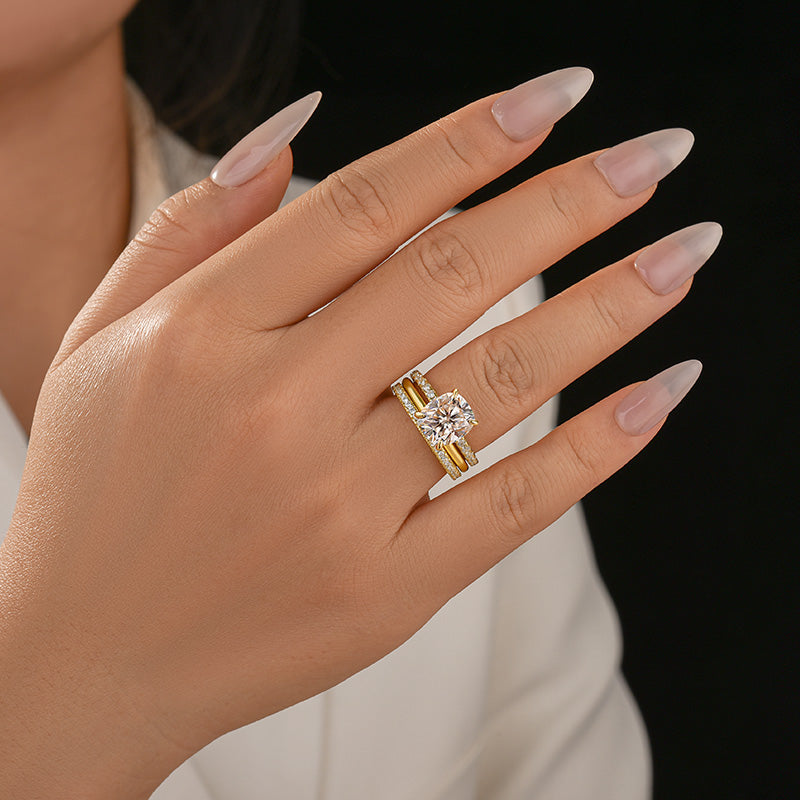 Moissanite 3.0Ct Cushion Cut Yellow Gold Travel Bridal Set