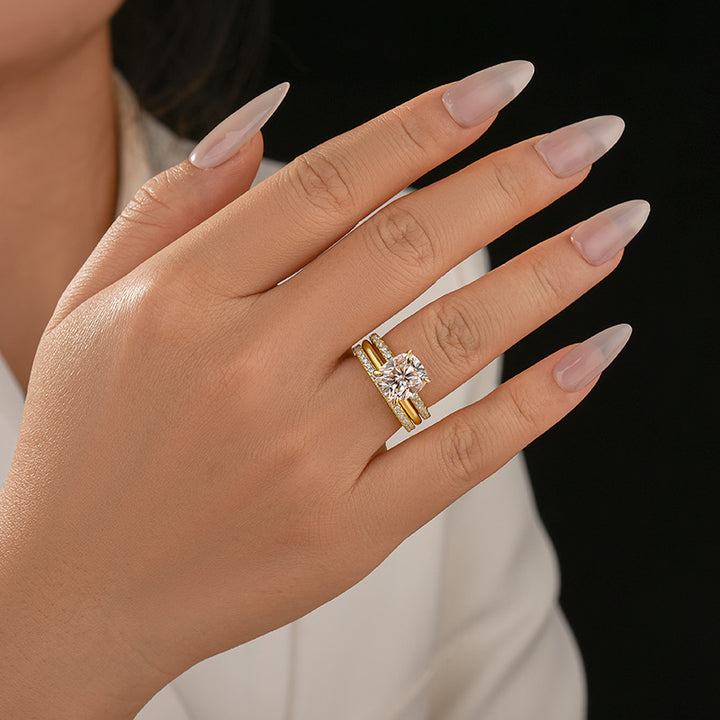 Moissanite 3.0Ct Cushion Cut Yellow Gold Travel Bridal Set