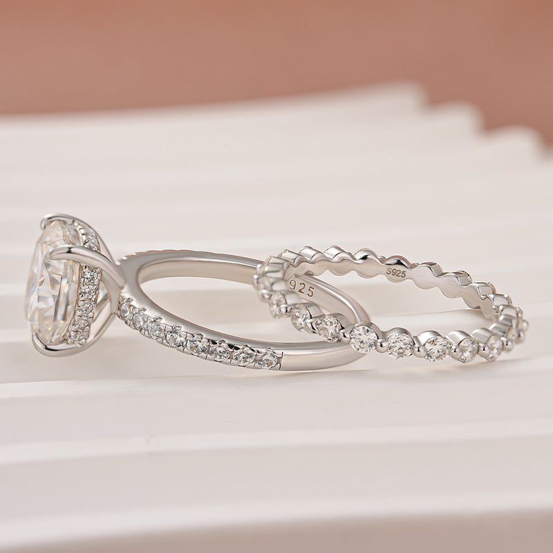 Moissanite 3.0 Ct Cushion Cut White Gold Bridal Ring Set