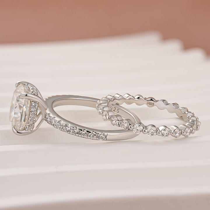 Moissanite 3.0 Ct Cushion Cut White Gold Bridal Ring Set
