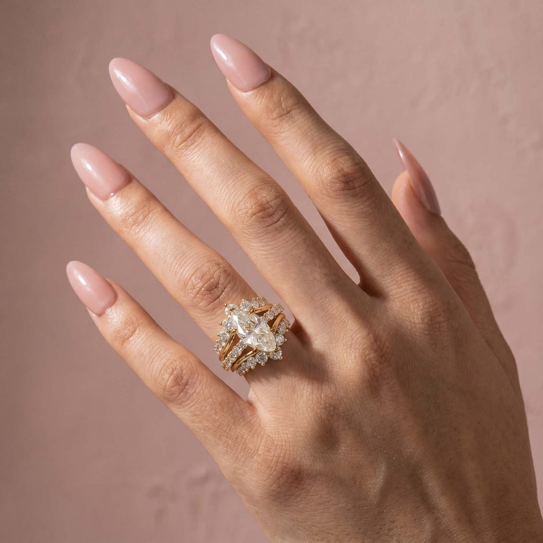 S925 Moissanite 3.0CT Marquise Cut Enhancer Ring With 1.7Ct Band In 18K Yellow Gold Plated Sterling Silver