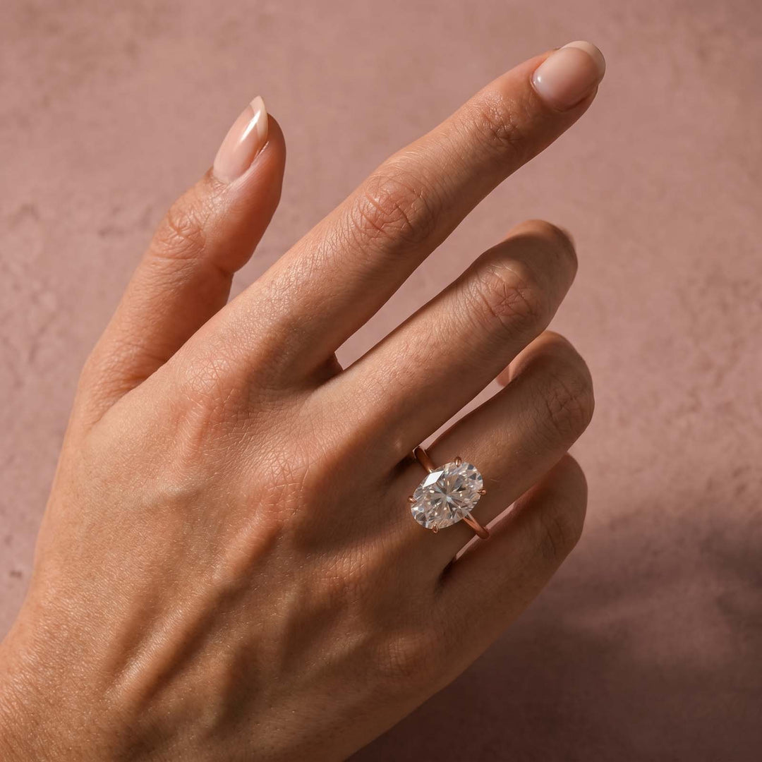 S925 Moissanite 5.5 Ct Solitaire Oval Cut Rose Gold Engagement Ring For Women