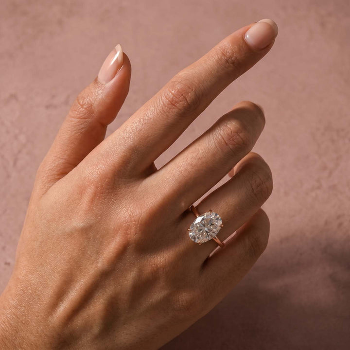 S925 Moissanite 5.5 Ct Solitaire Oval Cut Rose Gold Engagement Ring For Women