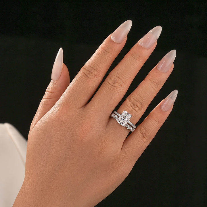 Moissanite 3.5Ct Radiant Cut White Gold Wedding Ring with Round &amp; Marquise Cut Wedding Ring