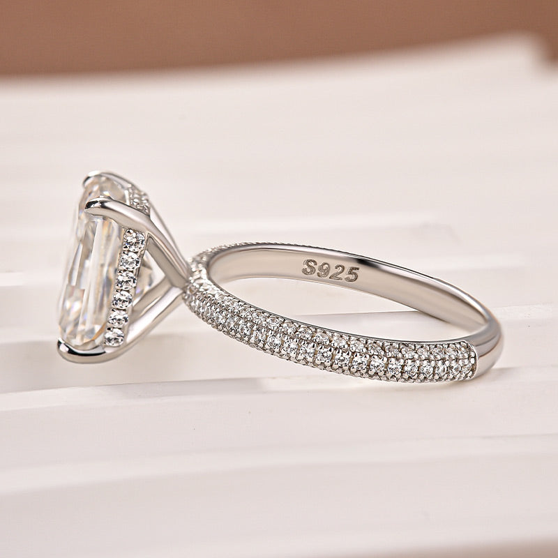 Moissanite Triple Row Pavé 3.5Ct Radiant Cut White Gold Engagement Ring