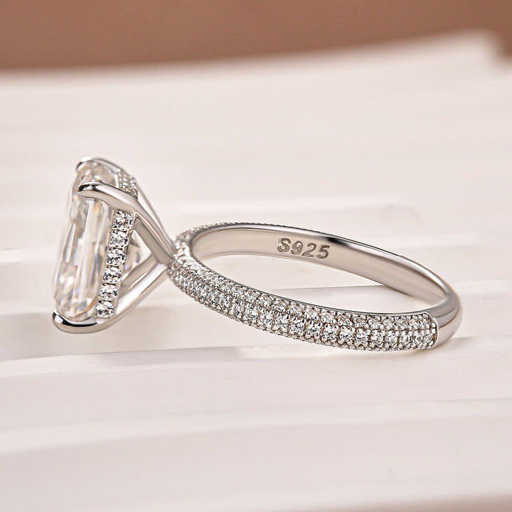 Moissanite Triple Row Pavé 3.5Ct Radiant Cut White Gold Engagement Ring