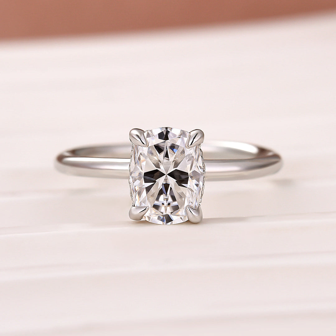Moissanite 2.0Ct Cushion Cut Hidden Halo Promise Ring In Sterling Silver