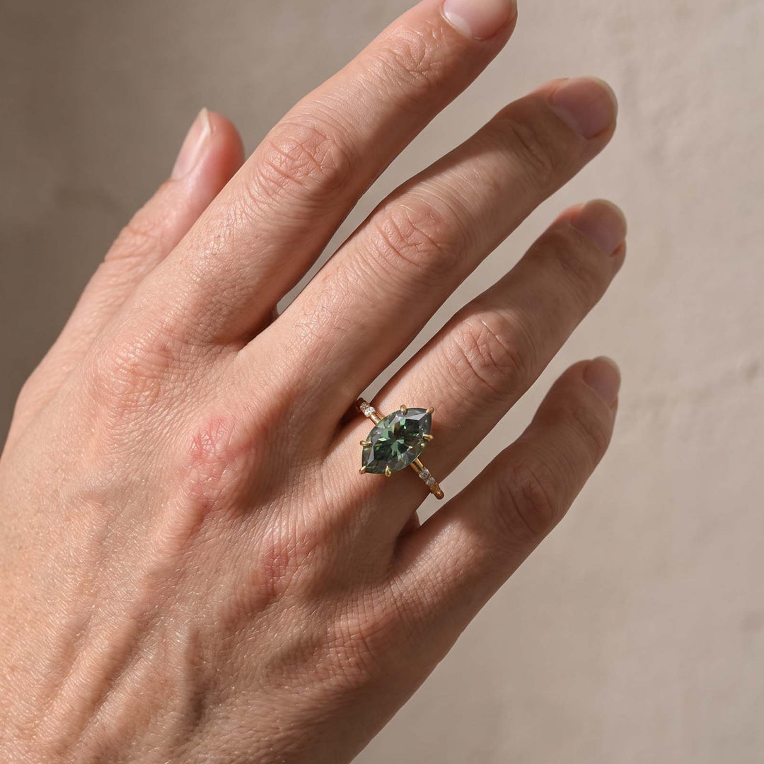 S925 Moissanite 4.0Ct Marquise Cut Green Self-Love Ring For Everyday Wear