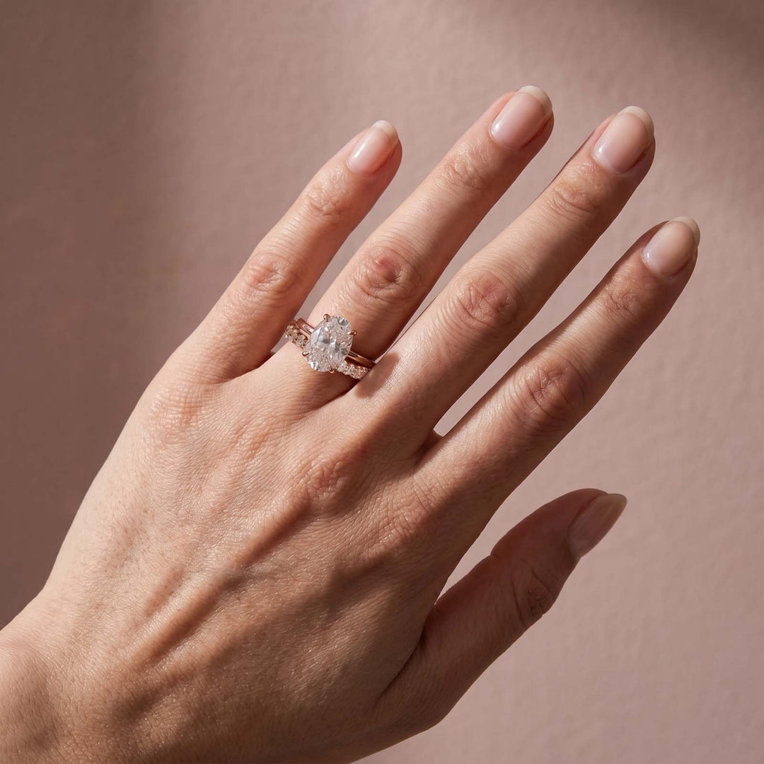 S925 Moissanite 5.5Ct Solitaire Oval Cut Rose Gold Engagement Ring with Eternity Oval Cut Ring