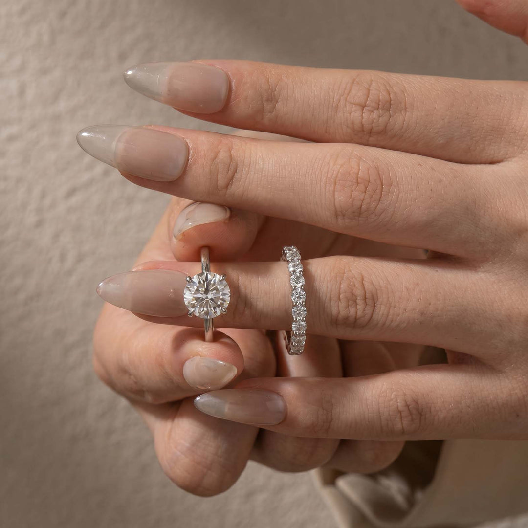 Rodiffy Moissanite S925 3.0Ct Round Cut 2PC Engagement Ring Set Stackable Ring Set For Women